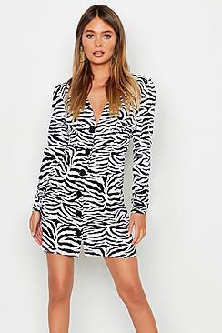 Boohoo Zebra Print Button Through Shift Dress