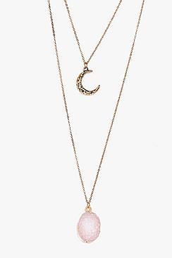 Boohoo Kitty Moon And Crystal Layered Necklace