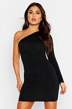 Boohoo One Shoulder Long Sleeve Bodycon Mini Dress