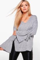 Boohoo Ellie Tie Detail Jumper Grey
