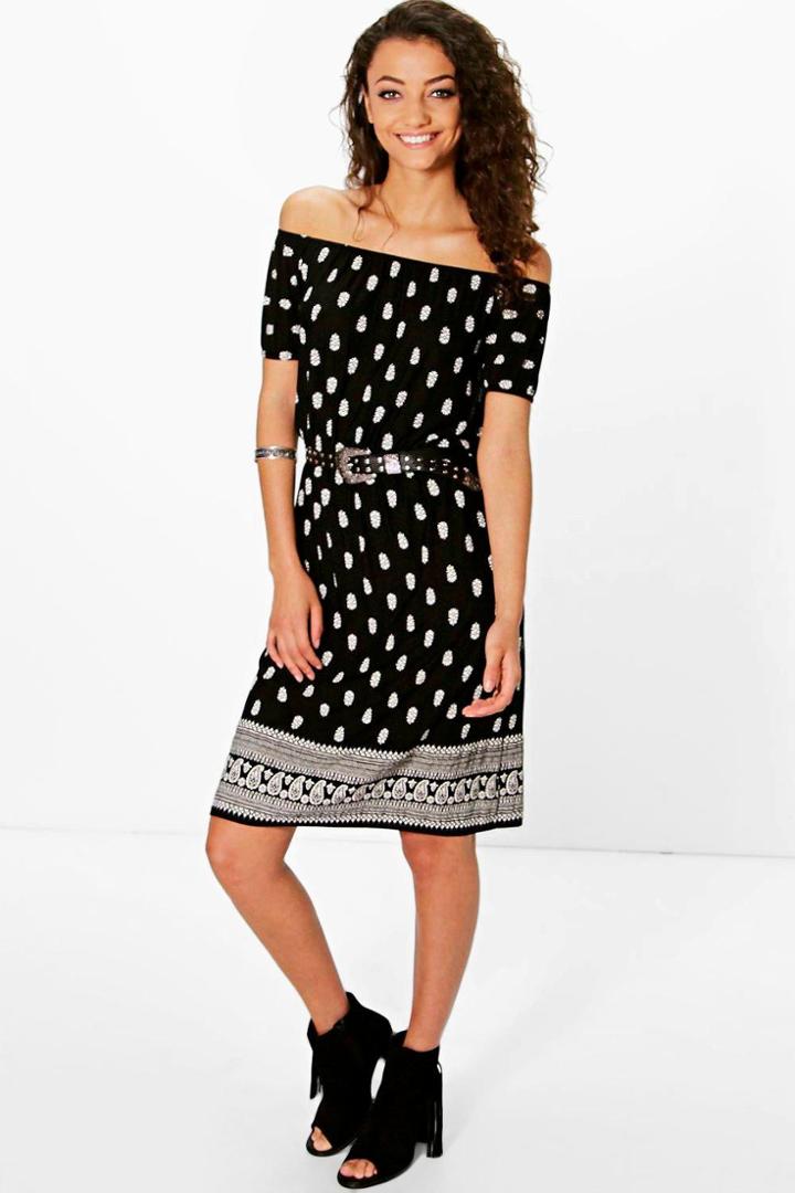 Boohoo Tall Katy Off The Shoulder Dress Multi