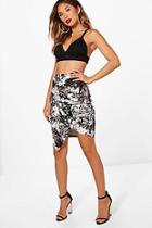 Boohoo Amy Floral Rouched Wrap Front Mini Skirt
