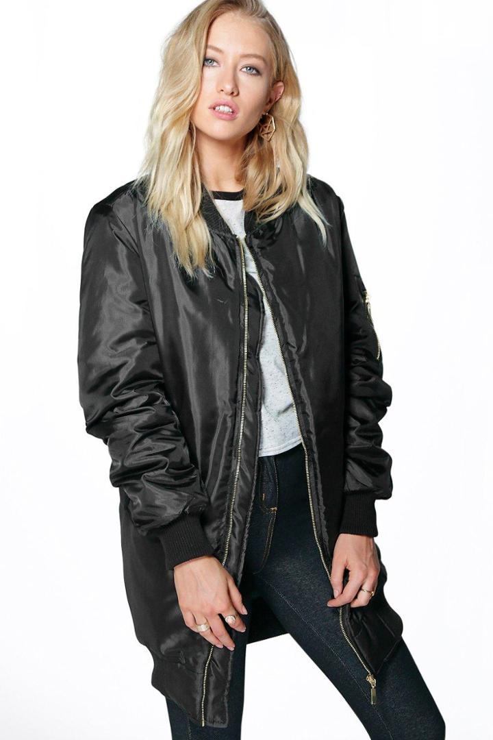 Boohoo Cara Longline Ma1 Bomber Black