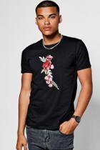 Boohoo Floral Chest Embroidered T-shirt Black