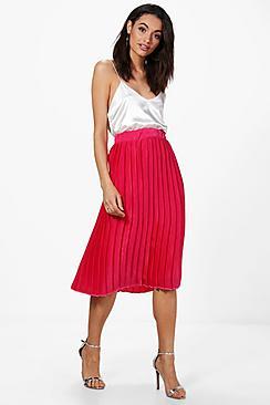 Boohoo Premium Aura Satin Pleated Midi Skirt