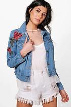 Boohoo Fiona Floral Applique Slim Fit Denim Jacket