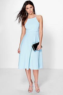 Boohoo Lena Textured Fabric Strappy Full Skater Dress