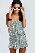 Boohoo Chelsea Neon Geometric Ruffle Bandeau Playsuit Multi