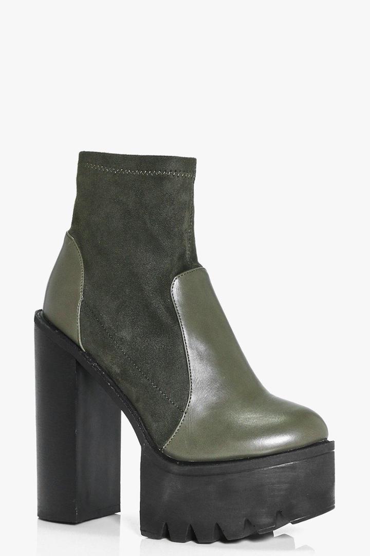 Boohoo Zoe Cleated Skyscraper Platform Boot Khaki