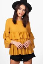 Boohoo Ella Ruffle Tiered Blouse Mustard