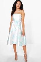 Boohoo Boutique Ela Floral Sateen Strappy Midi Dress Mint