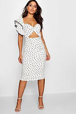 Boohoo Boutique Ella Polka Dot Ruffle Midi Dress