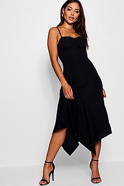Boohoo Ruched Cami Asymmetric Midi Dress