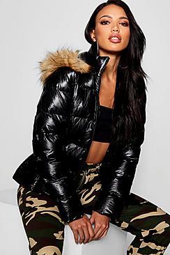 Boohoo Matte Metallic Crop Belted Puffer