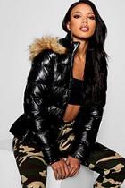 Boohoo Matte Metallic Crop Belted Puffer