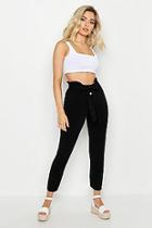 Boohoo Button Detail Soft Cotton Tapered Trousers