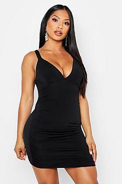 Boohoo Double Slinky Gathered Detail Bodycon Dress