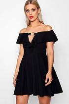 Boohoo Plus Darcy Ring Front Plunge Ruffle Skater Dress