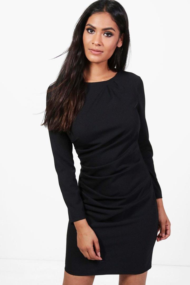 Boohoo Georgia Ruched Scuba Crepe Midi Dress Black