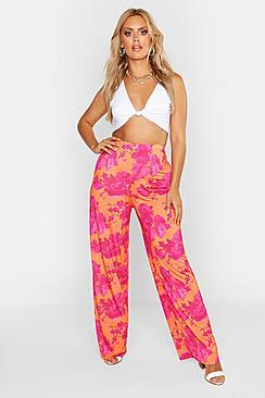 Boohoo Plus Floral Slinky Wide Leg Trousers