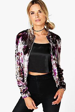 Boohoo Saskia Floral Velvet Bomber