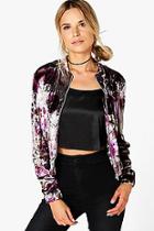 Boohoo Saskia Floral Velvet Bomber