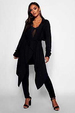 Boohoo Petite Tie Belt Ruched Sleeve Duster