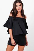 Boohoo Casey Off Shoulder Scuba Crop & Short Co-ord Set Black