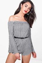 Boohoo Petite Naomi Gingham Ruffle Sleeve Playsuit