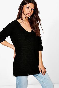 Boohoo Hannah Rib V Neck Jumper
