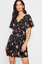 Boohoo Aileen Ruched Cut Work Floral Tea Dress