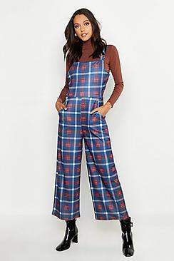 Boohoo Tall Check Print Pinafore Culotte Jumpsuit