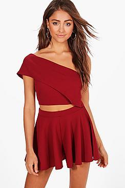 Boohoo Fi One Shoulder Crop& Flippy Short Co-ord