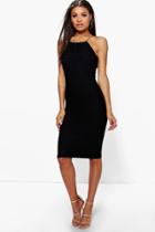 Boohoo Carolina Crochet High Neck Midi Dress Black