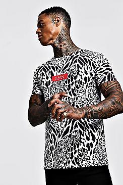 Boohoo Red Box Logo Animal Printed T-shirt