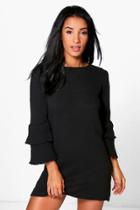 Boohoo Natasha Frill Sleeve Jumper Dress Black