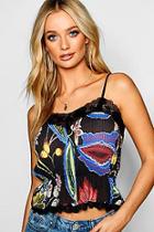Boohoo Lace Trim Pleated Floral Top