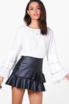Boohoo Lacey Frill Sleeve Blouse