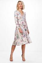 Boohoo Charlie Floral Long Sleeve Wrap Midi Dress