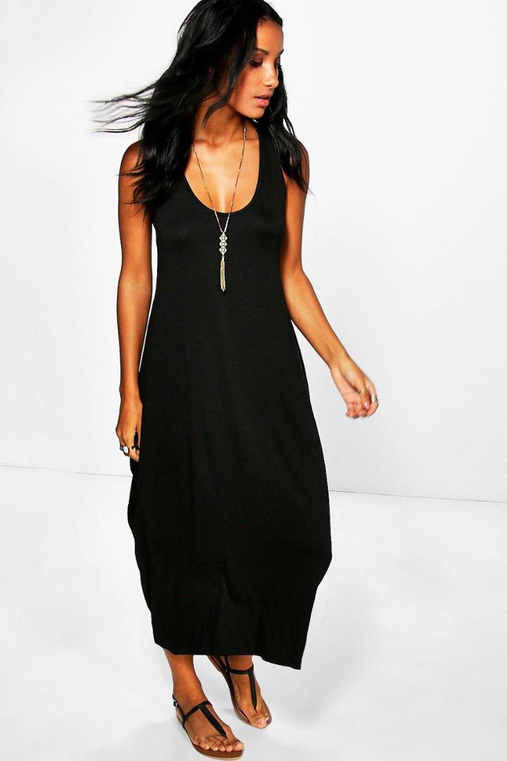 Boohoo Georgie Racer Back Rouched Maxi Dress Black