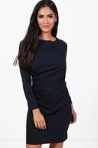 Boohoo Georgia Ruched Scuba Crepe Midi Dress Navy