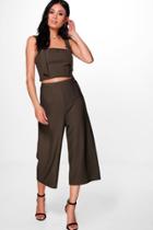 Boohoo Dorothy D-ring Crop & Culotte Co-ord Set Khaki