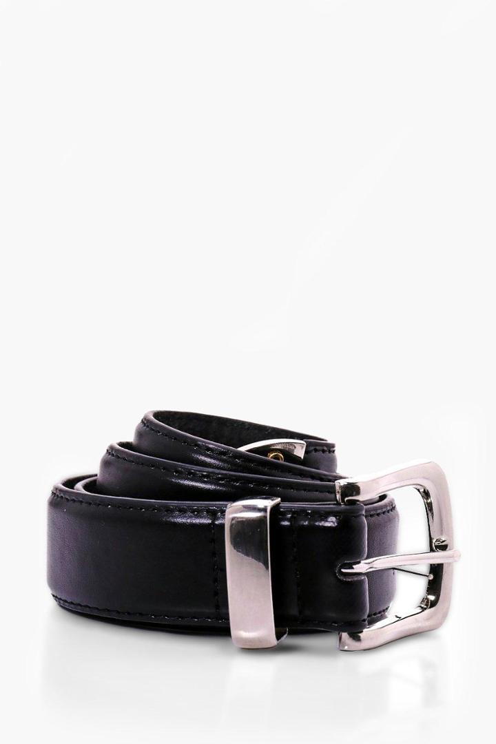 Boohoo Black Pu Belt With Chrome Tip Black