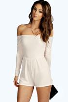 Boohoo Mary Off The Shoulder Slinky Playsuit Nude