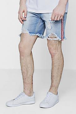 Boohoo Loose Fit Skater Denim Shorts With Destroyed Hem