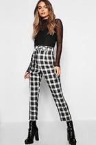 Boohoo Woven Tartan Check Tie Waist Slimline Trousers