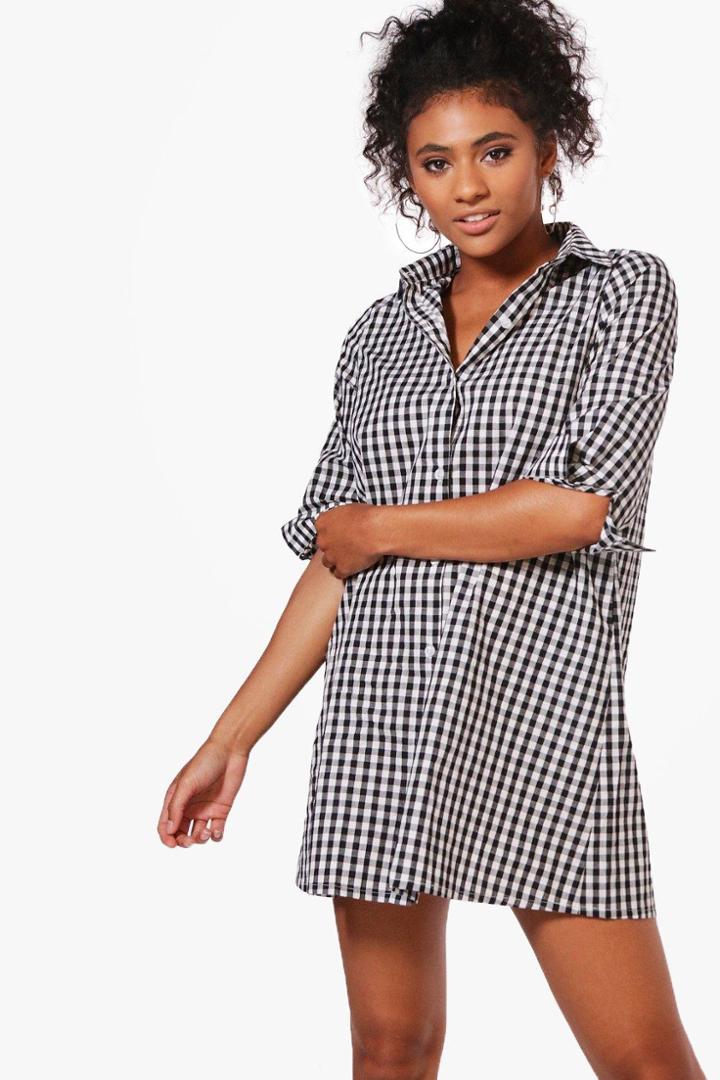 Boohoo Lilly Gingham Shirt Dress Black