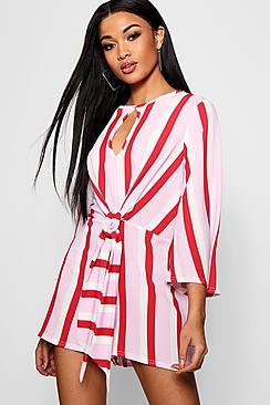 Boohoo Melanie Tie Front Stripe Playsuit