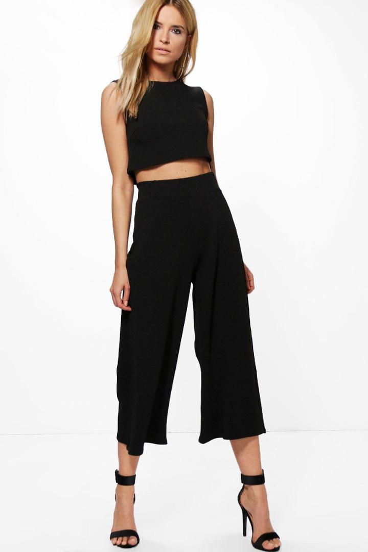Boohoo Sally Boxy Crop Top & Culotte Co-ord Black