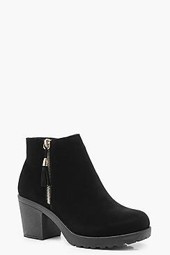 Boohoo Wide Fit Suedette Zip Side Chunky Heel Chelsea Boots